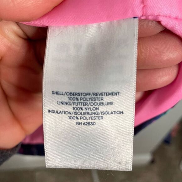 Lands’ End Kids Quilted Squall Jacket XL Husky Neon Lights Hooded Snow Cold Rain - Picture 6 of 7